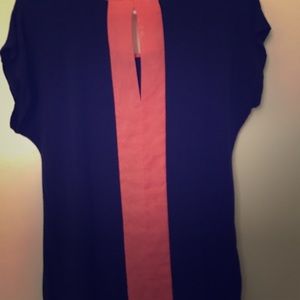 Blue and coral short sleeve blouse